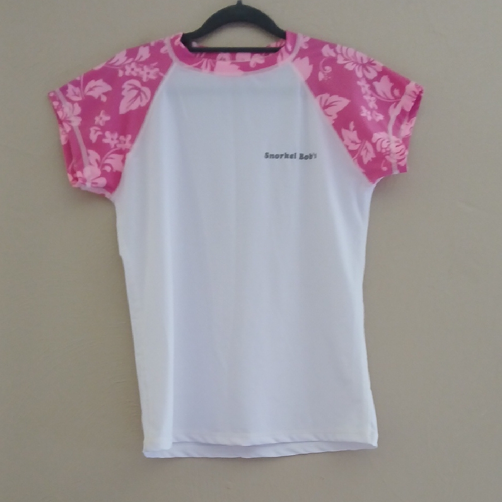 Women White and‎ Pink Floral Swim Coverup Sz L